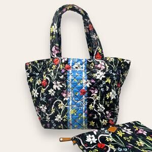 MZ Wallace Oxford Metro Tote Bag Eden Floral Medium Dual Handle Black Blue